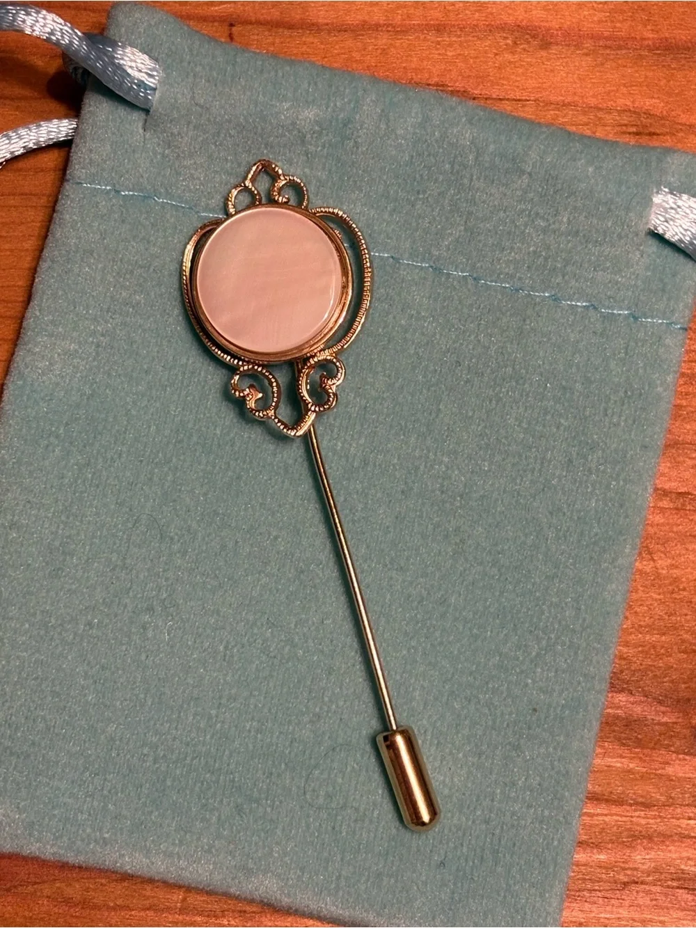 Dainty Vintage Gold-Tone Stick Pin with Iridescent Opal Cabochon